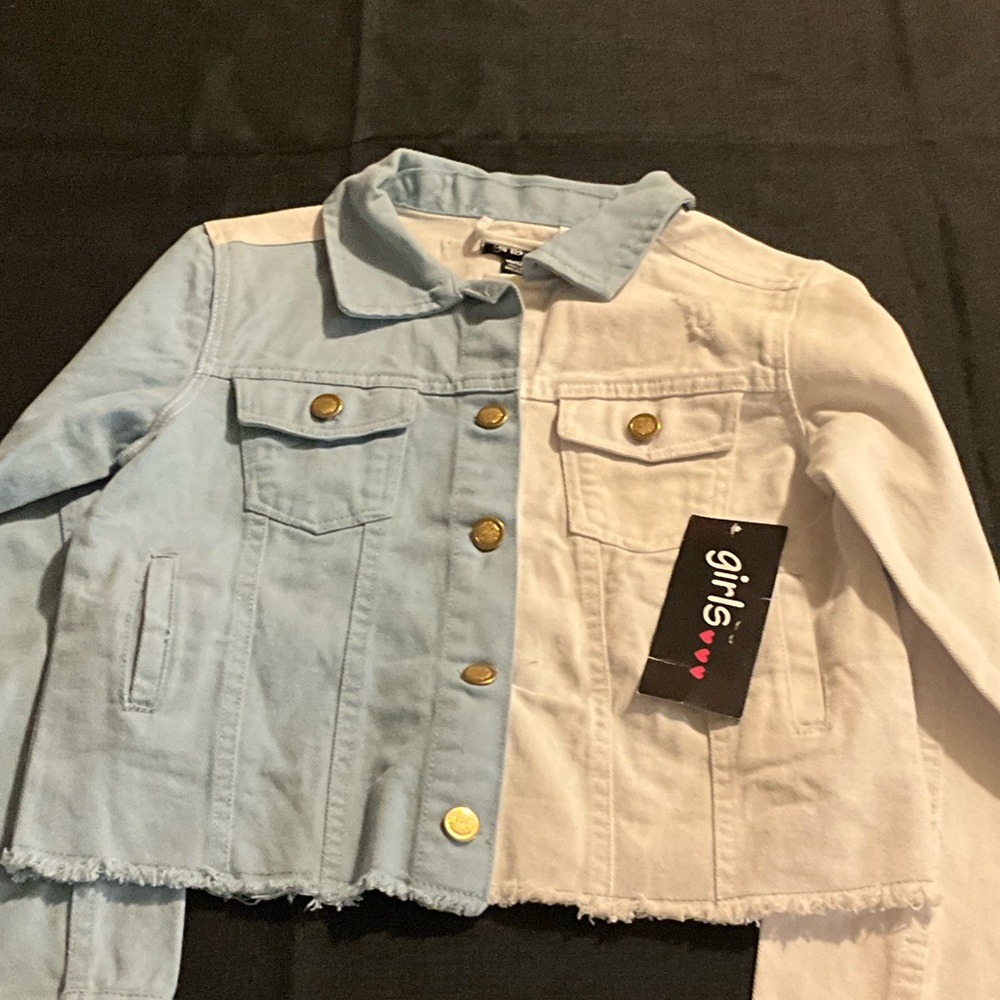 The Girls Light Blue and White Colorblock Denim Jacket